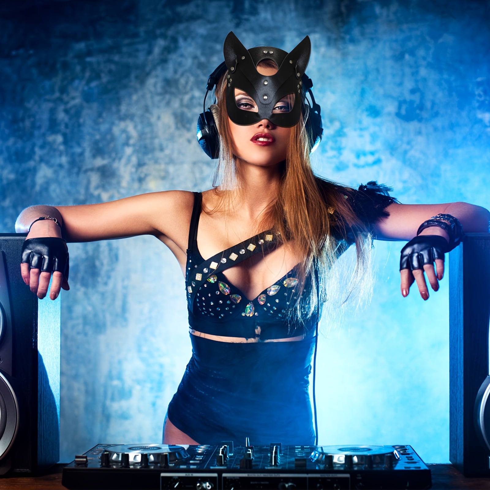 Accesorios de disfraz de Halloween para mujer de cuero sintético | Máscara de gato Guantes