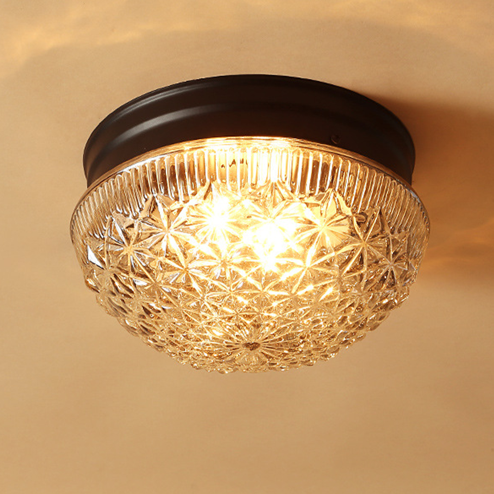 Elegant Gold and Black Ribbed Glass Flush Ceiling Light Fixture – Modern Design for Stylish Home Illumination