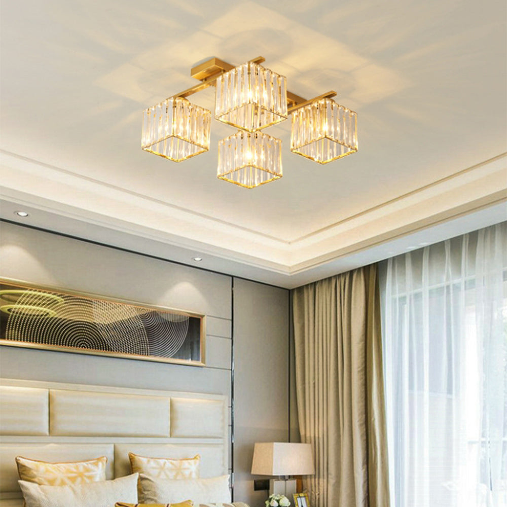 Elegant Gold Ceiling Light with Luxury Crystal Design for a Stunning Bedroom Ambiance