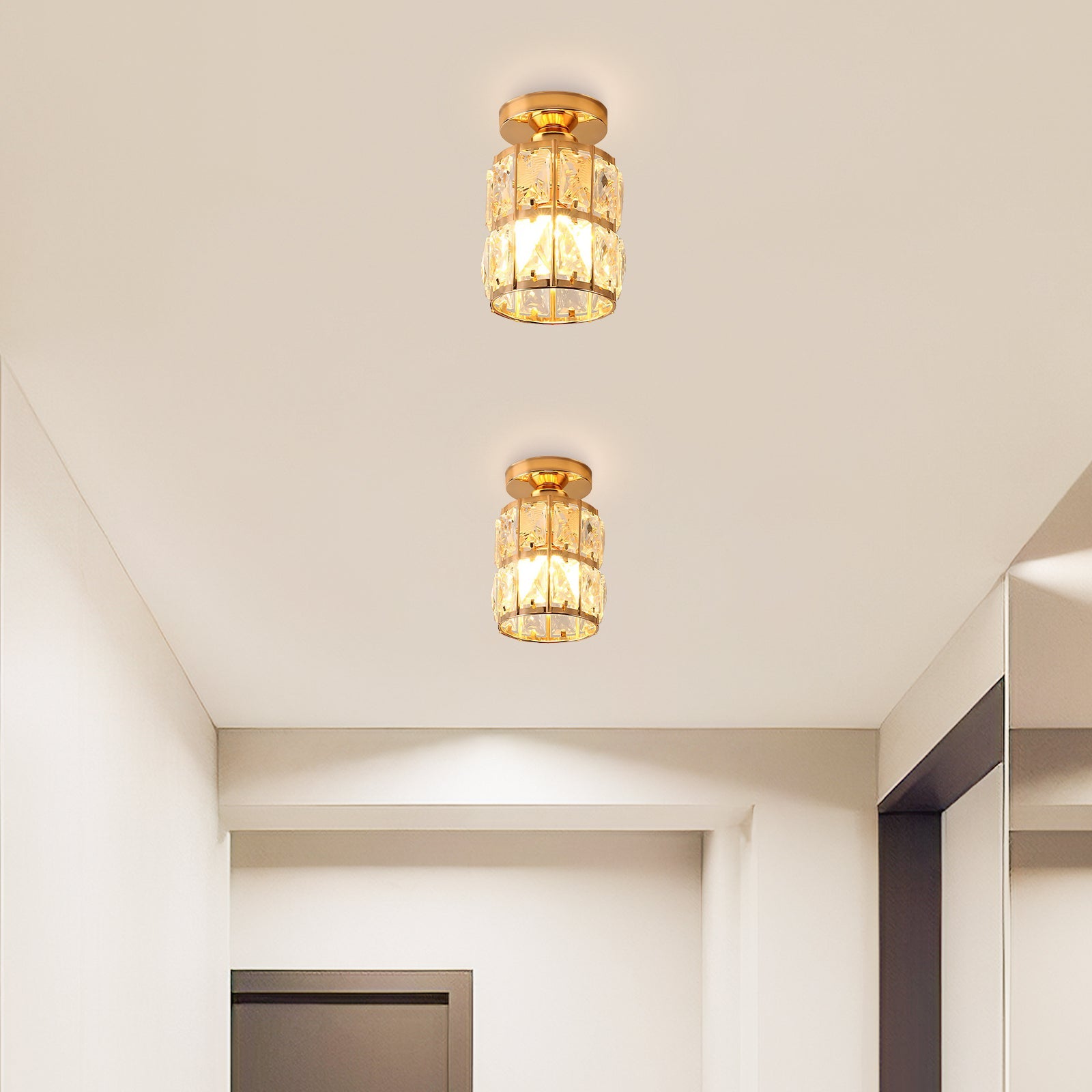 Contemporary Gold Glass Semi-Flush Ceiling Light for Hallway - Elegant Lighting Fixture for Modern Interiors