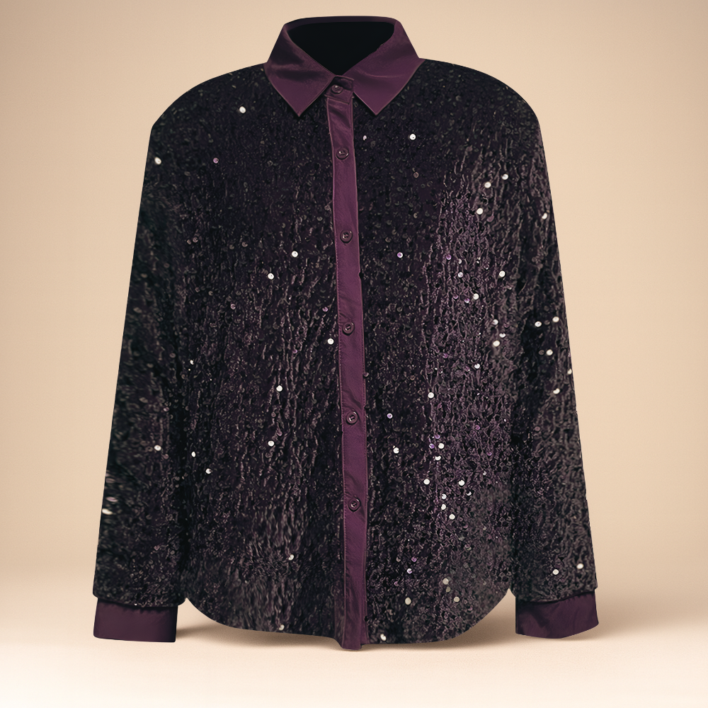 Women's Sequin Sparkly Long Sleeve Party Blouse Elegant Top