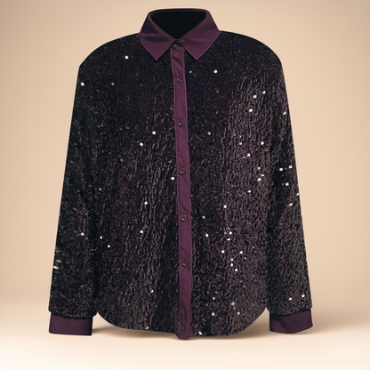 Women's Sequin Sparkly Long Sleeve Party Blouse Elegant Top