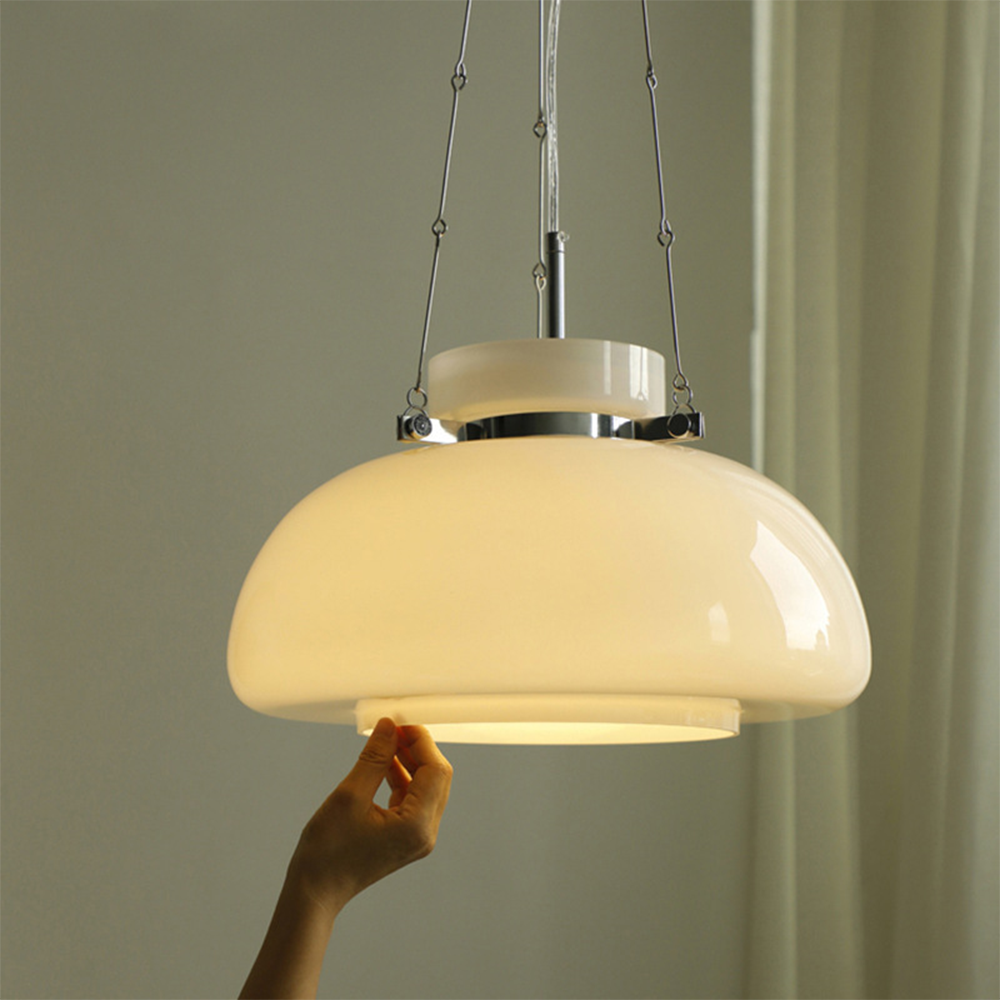 Vintage Glass Pendant Light with Milk Dome Shade - Elegant Ceiling Fixture for Retro Home Décor and Ambient Lighting