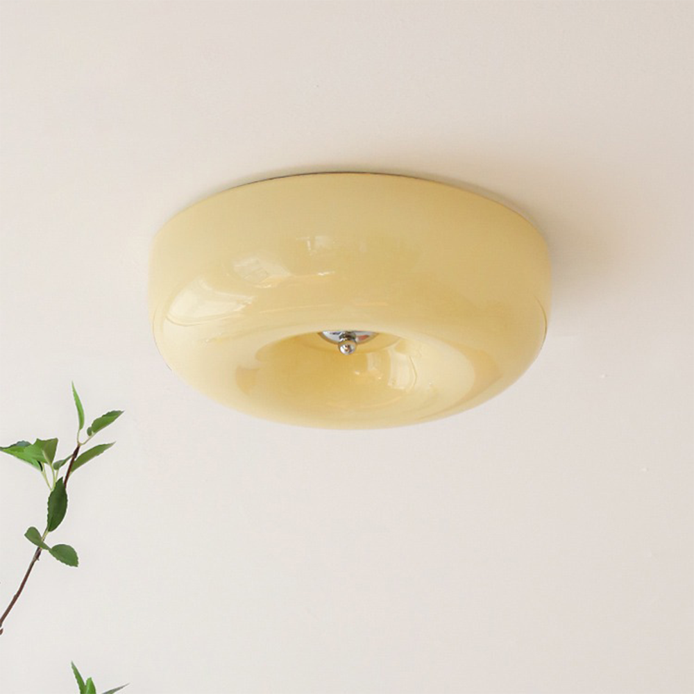 Elegant Cream Round Ceiling Lamp - Stylish Glass Ceiling Light for Modern Home Illumination and Ambient Lighting Solutions