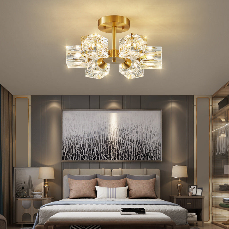 Elegant Gold Semi Flush Mount Ceiling Lights with Crystal Accents for Bedroom Illumination and Stylish Décor