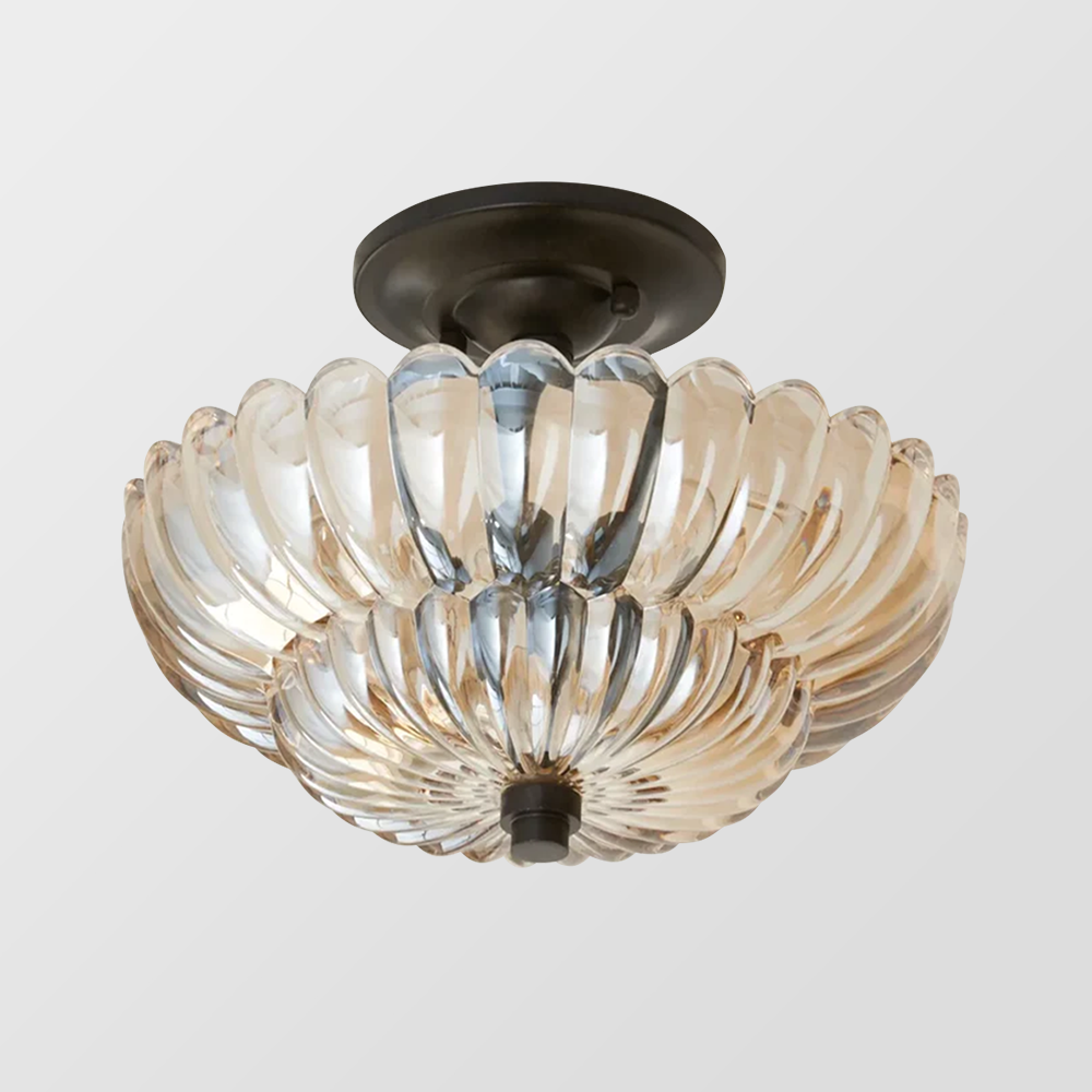 Vintage Amber Glass Semi-Flush Ceiling Light Fixture for Elegant Home Décor and Ambient Illumination