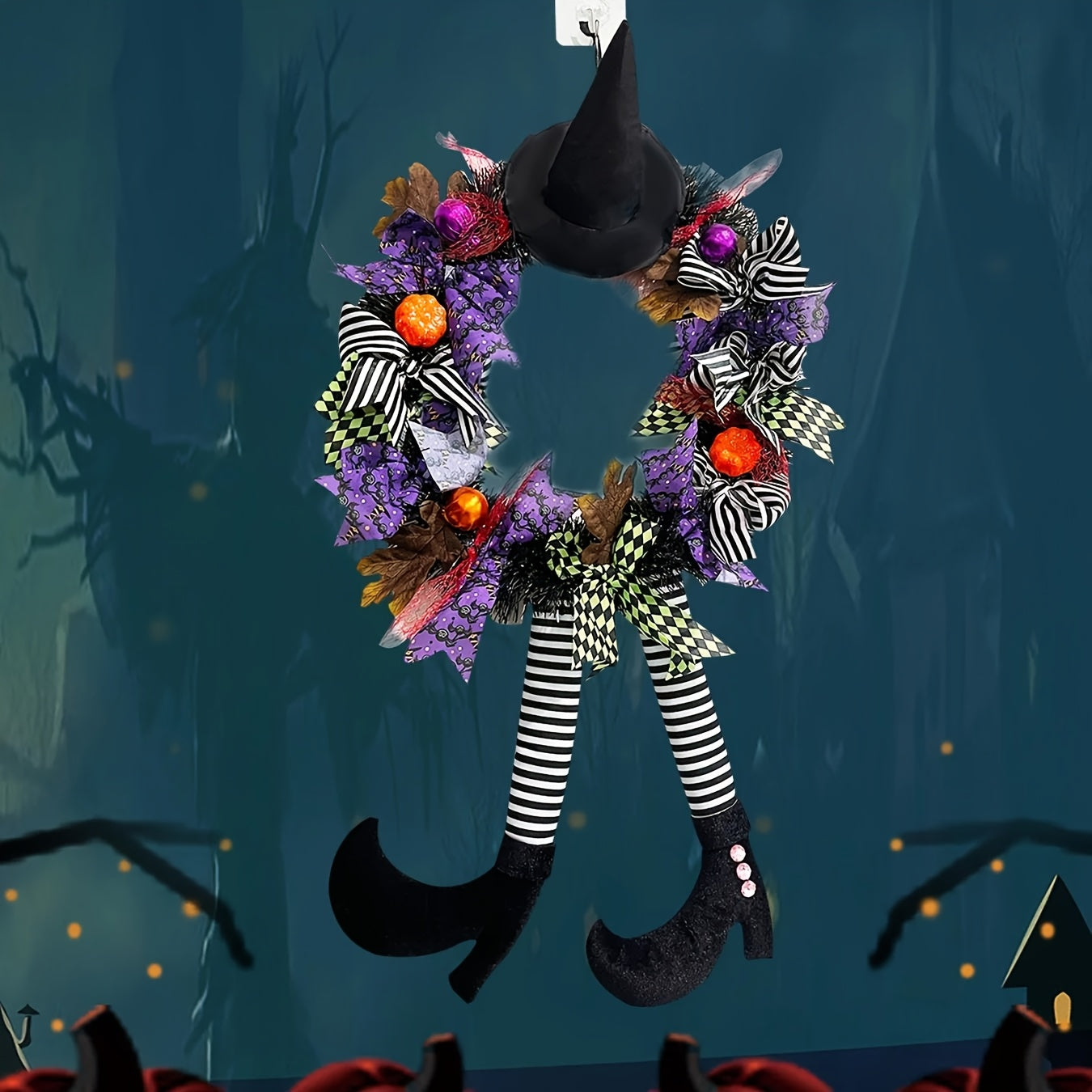 Halloween Whimsical Witch Legs Wreath | Festive Front Door Decor