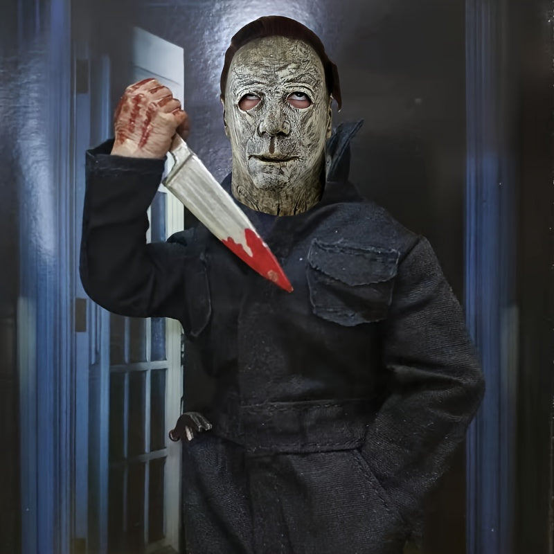 Męska realistyczna straszna maska na Halloween | Pełna twarz z włosami