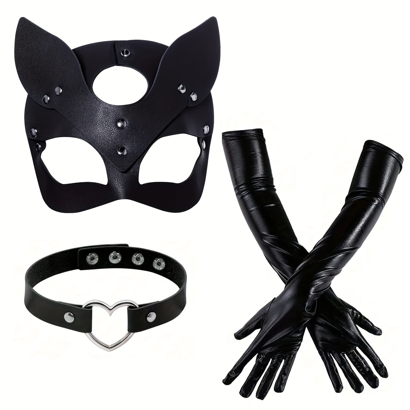 Accesorios de disfraz de Halloween para mujer de cuero sintético | Máscara de gato Guantes