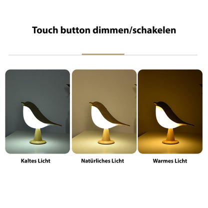 Moderne Holz-LED-Tischlampe im Vogel-Design