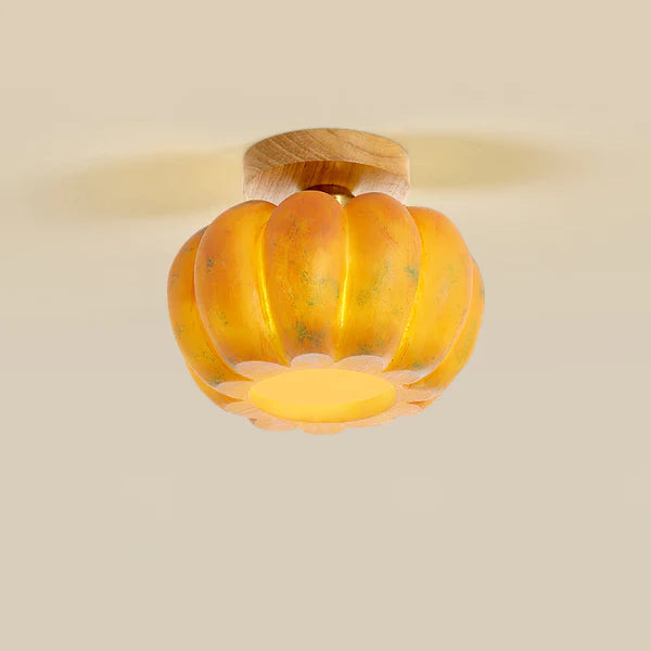 Brighten Your Space with a Charming Yellow Pumpkin Ceiling Light Fixture - Perfect for Home Decor and Unique Lighting Solutions