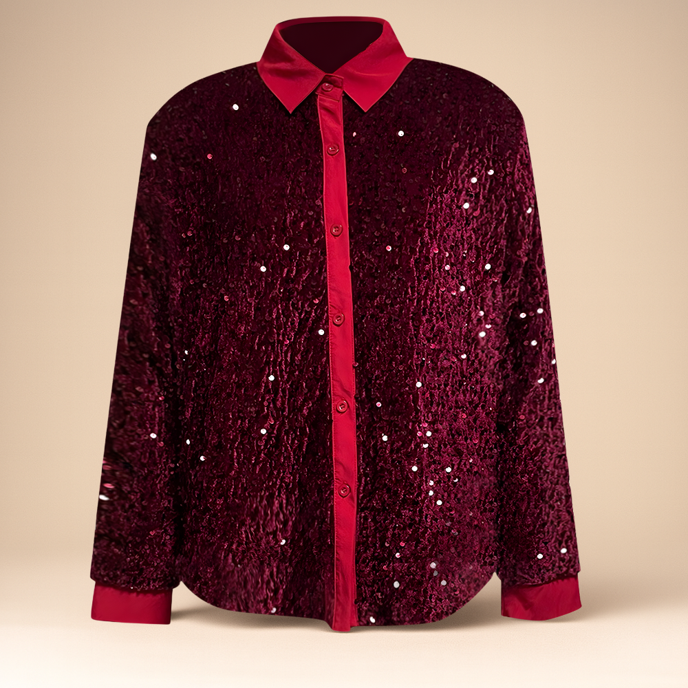 Women's Sequin Sparkly Long Sleeve Party Blouse Elegant Top