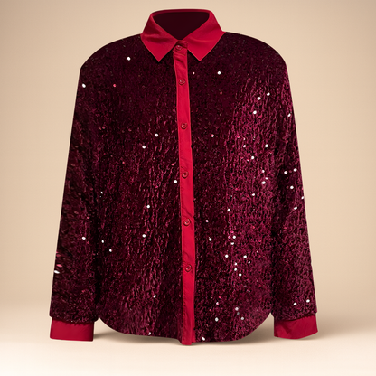 Women's Sequin Sparkly Long Sleeve Party Blouse Elegant Top