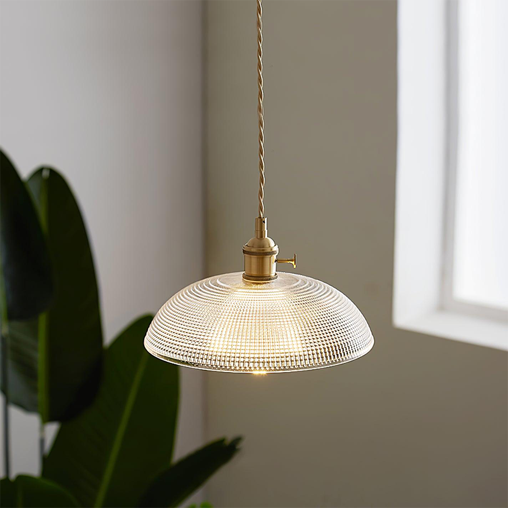 Pendant Light with Ribbed Glass Shade