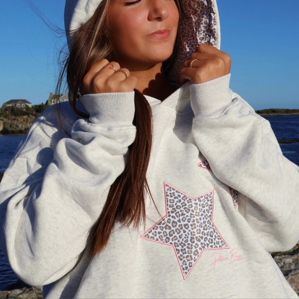 Sweat à capuche imprimé léopard étoile en molleton mélangé coton