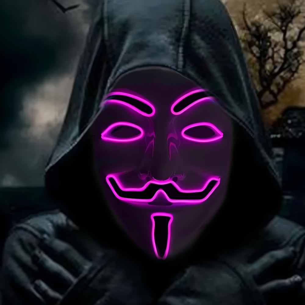 Máscara de Halloween LED aterradora para hombre | Disfraz anónimo iluminado