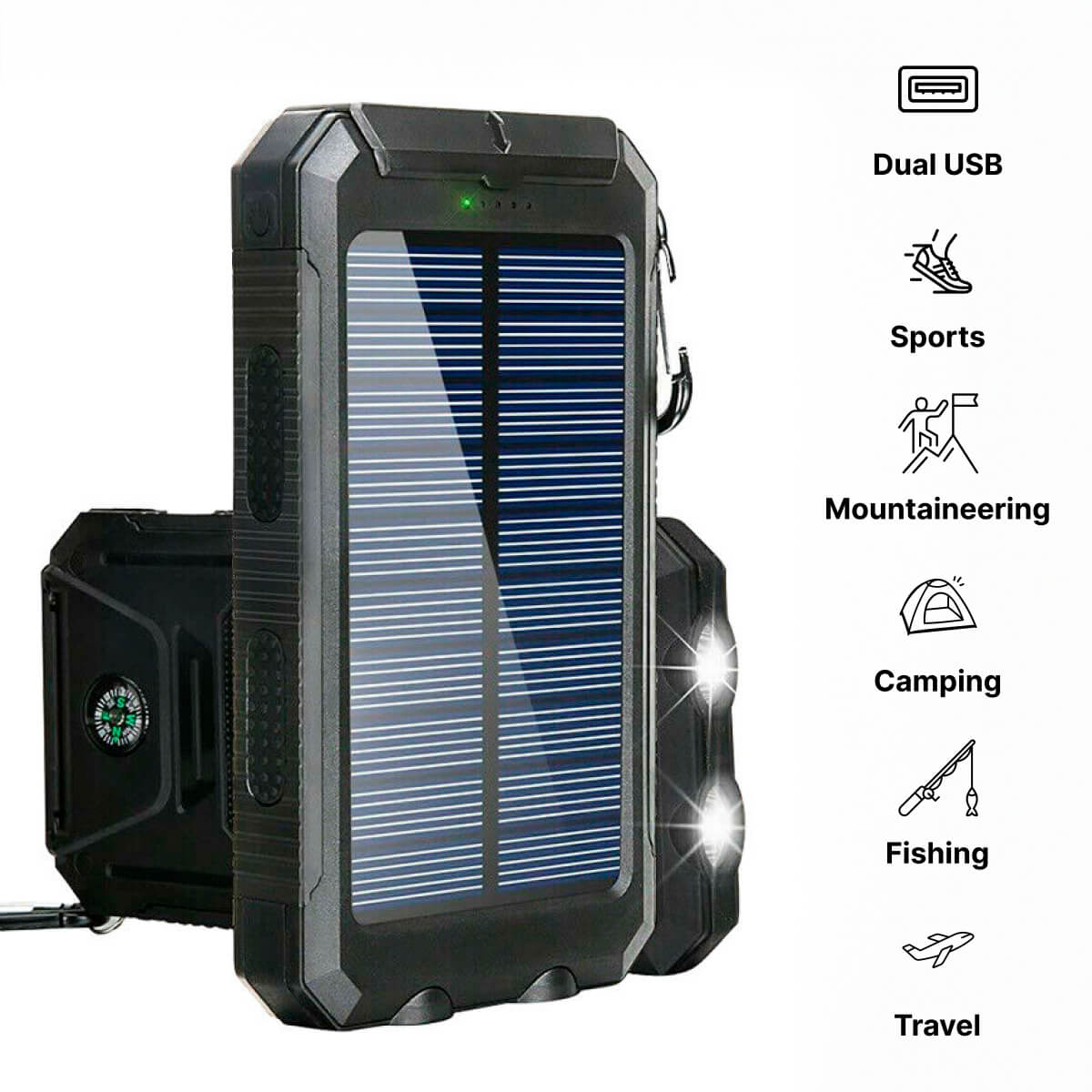 Solar Power Bank Waterproof USB Charger Torch