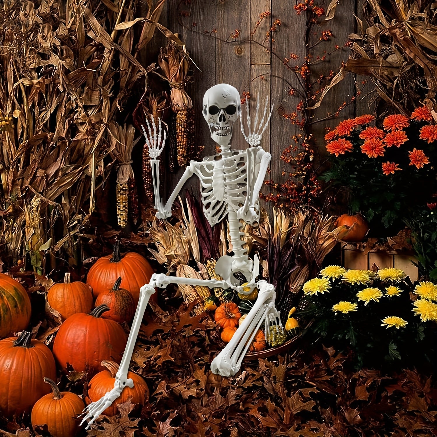 Esqueleto gigante realista de 12 pies decoración de Halloween | Posable para exteriores