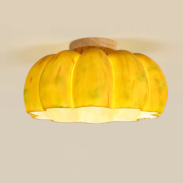 Brighten Your Space with a Charming Yellow Pumpkin Ceiling Light Fixture - Perfect for Home Decor and Unique Lighting Solutions