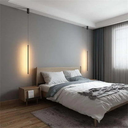 Pendant Light Slim Black Metal Bedroom Lamp