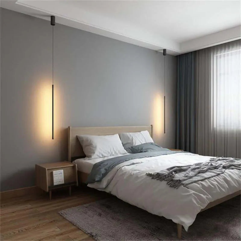 Lampada a sospensione sottile in metallo nero per camera da letto