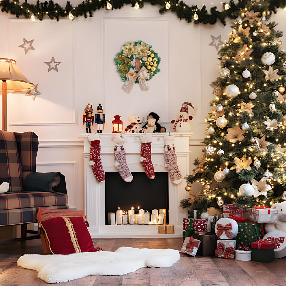 Couronne de Noël avec crèche et lumières LED