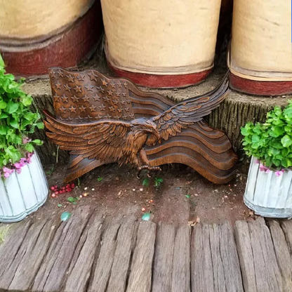 Art mural en bois drapeau américain Aigle sculpté à la main Décoration patriotique