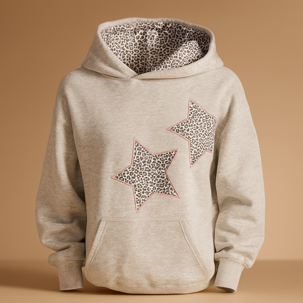 Sweat à capuche imprimé léopard étoile en molleton mélangé coton