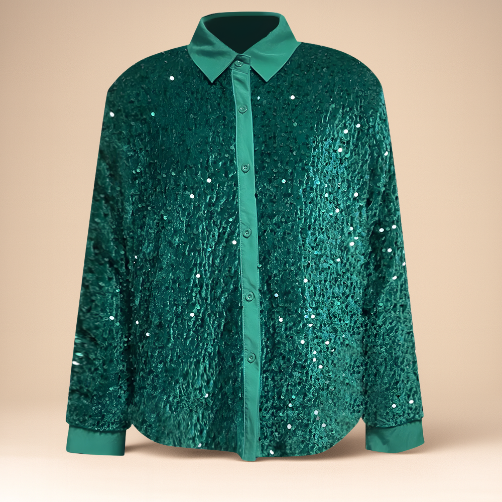 Women's Sequin Sparkly Long Sleeve Party Blouse Elegant Top