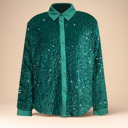 Women's Sequin Sparkly Long Sleeve Party Blouse Elegant Top