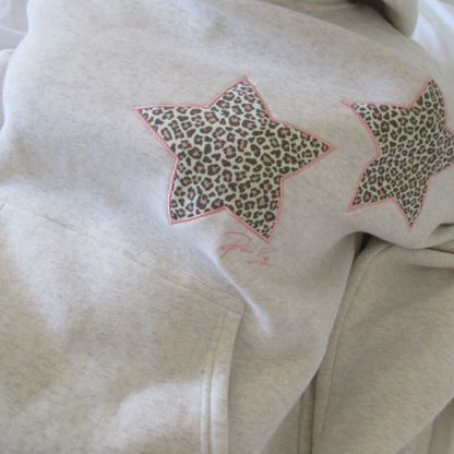 Sweat à capuche imprimé léopard étoile en molleton mélangé coton