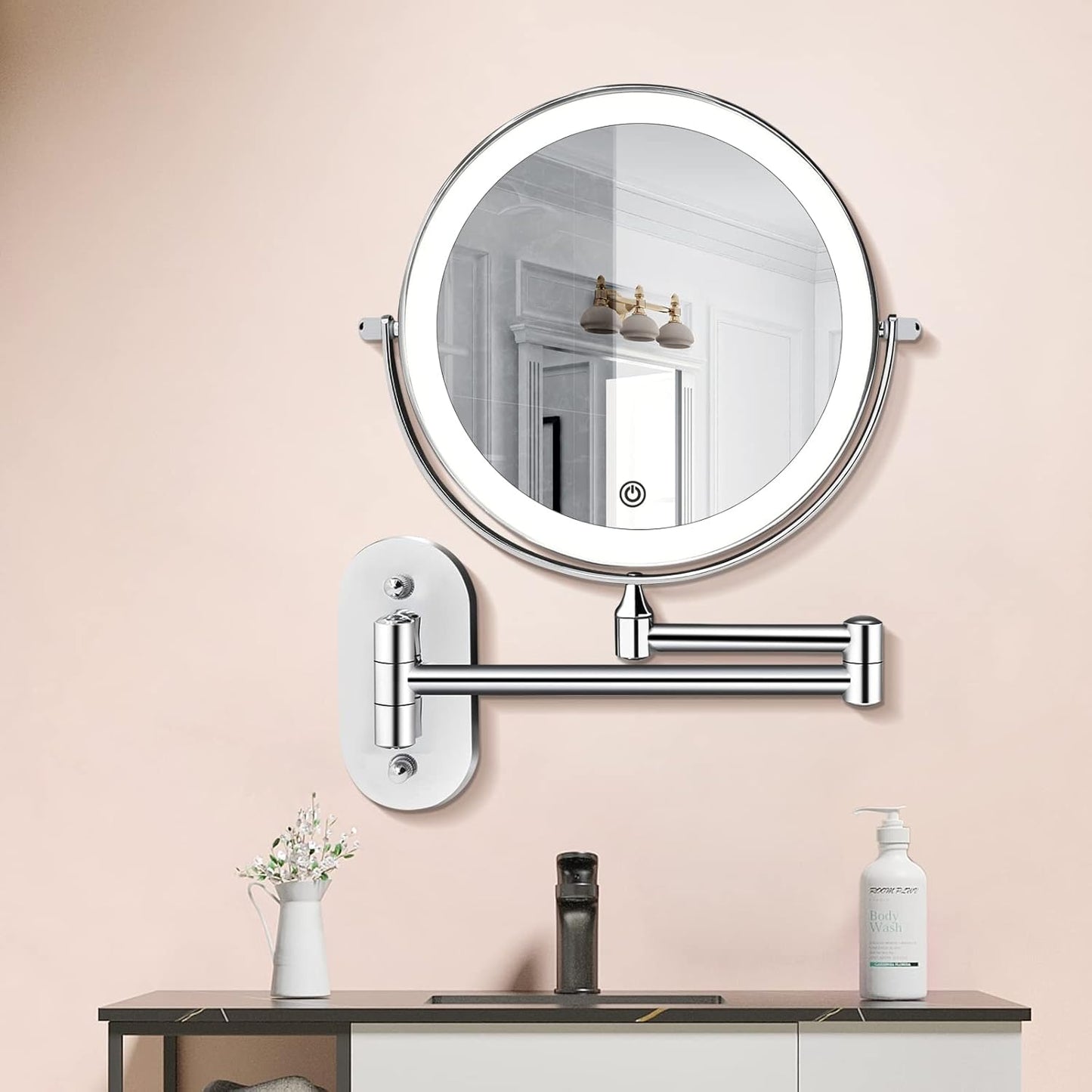 Specchio da parete con luce LED e ingrandimento