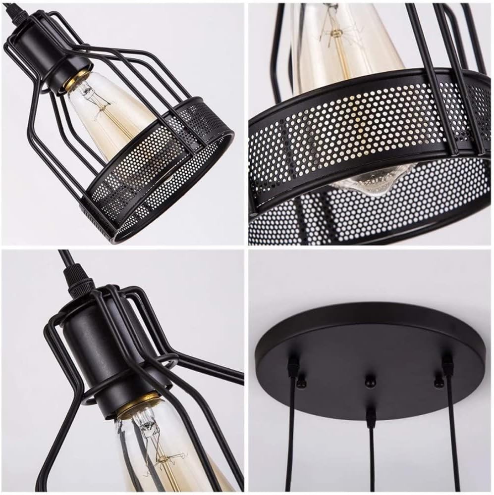 Vintage Black Iron Multi-Bulb Island Light Fixture for Dining Room Elegance and Style