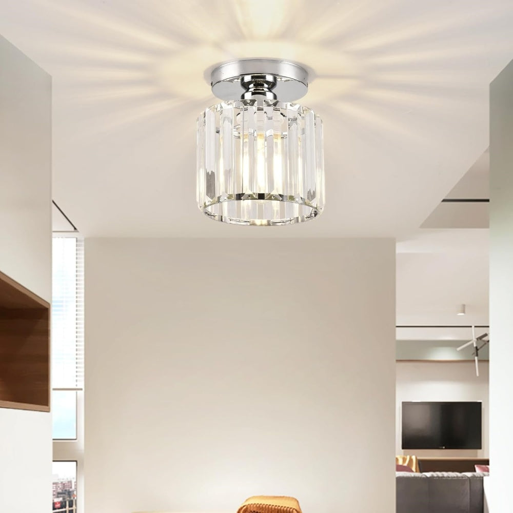 Elegant Crystal Circle Flush Mount Ceiling Light for Hallway - Stunning Illumination and Modern Design for Your Home