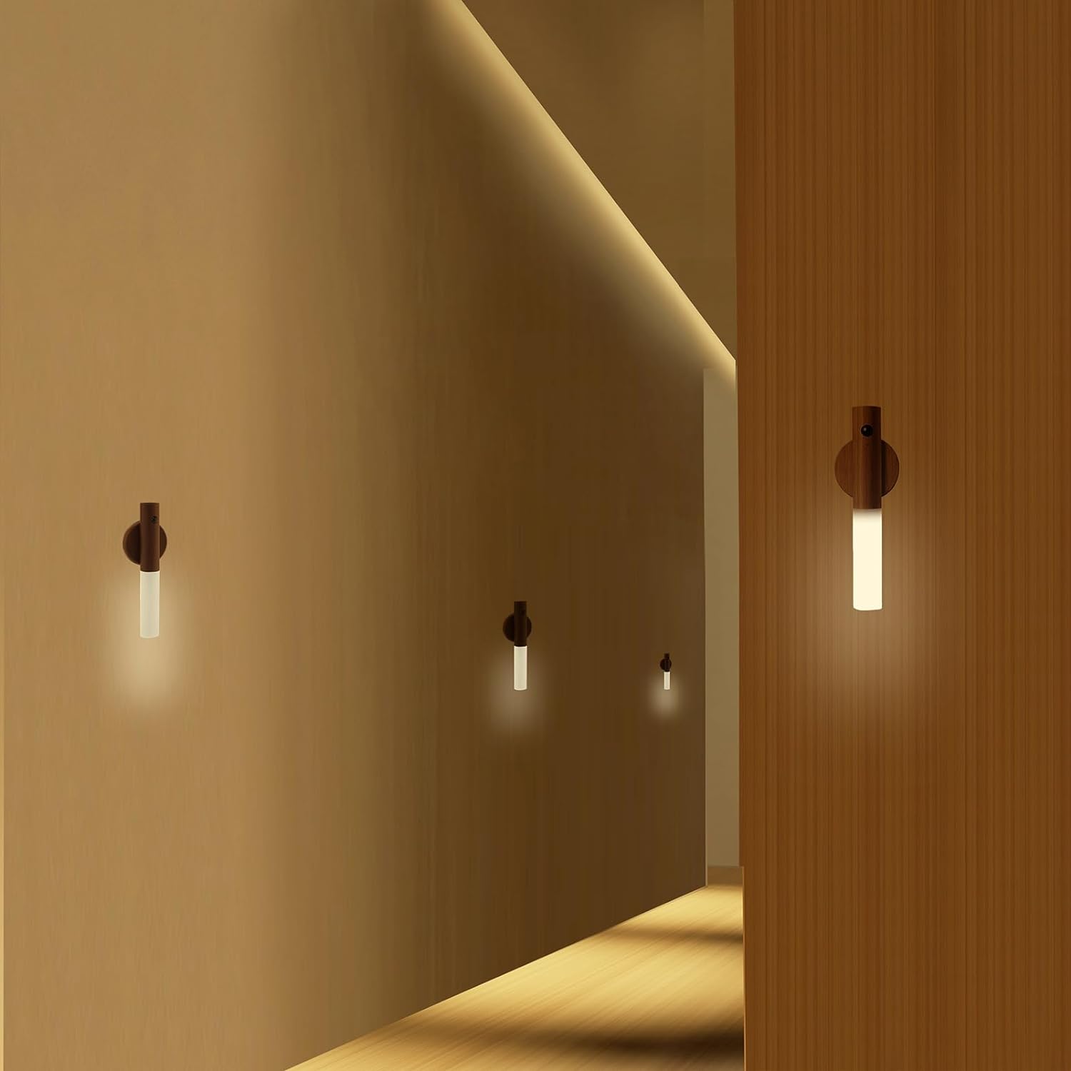 Wandleuchte Holz Wiederaufladbare Bewegungsmelder Lampe