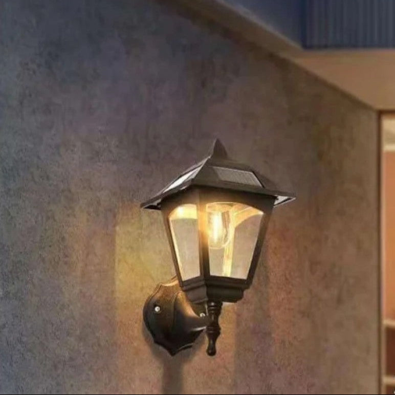Outdoor Solar Wall Light Black Lantern