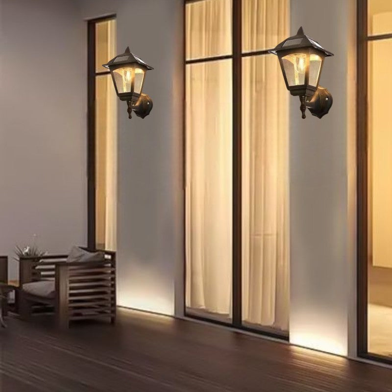 Outdoor Solar Wall Light Black Lantern