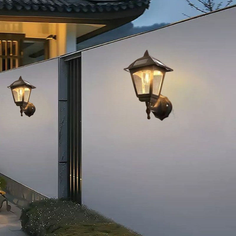 Outdoor Solar Wall Light Black Lantern