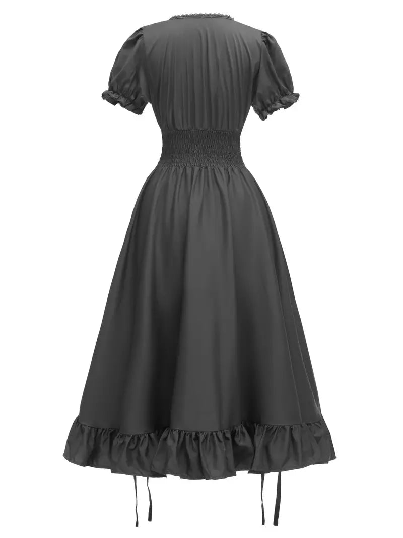 Vestido de Disfraz de Halloween Vintage para Mujer con Mangas Abullonadas | Maxi con Volantes