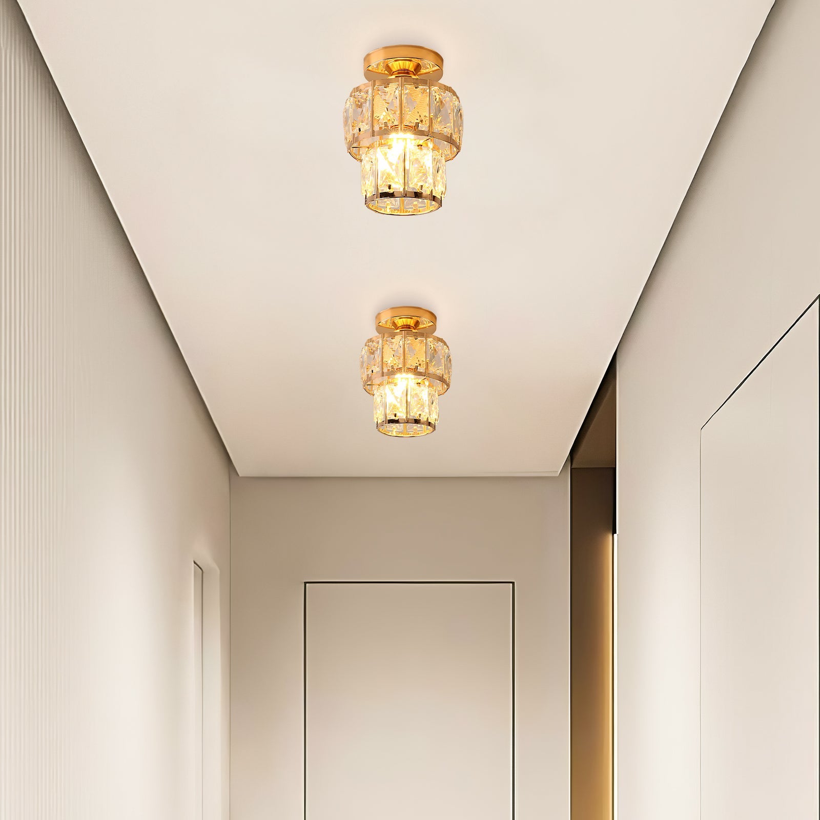 Contemporary Gold Glass Semi-Flush Ceiling Light for Hallway - Elegant Lighting Fixture for Modern Interiors