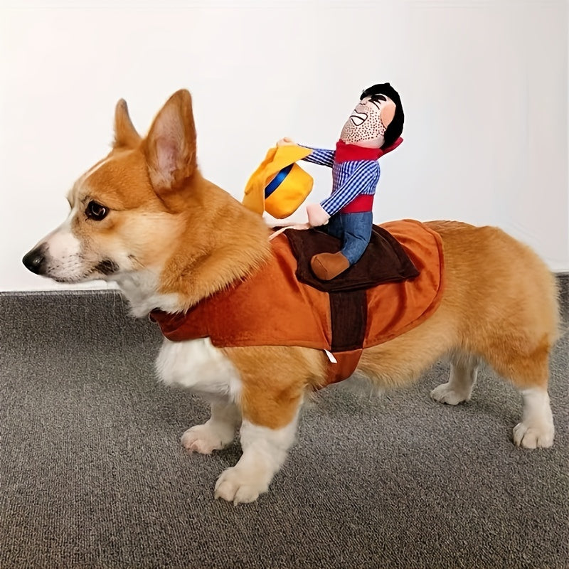 Costume di Halloween divertente per cane Rider | Abito con sella in peluche