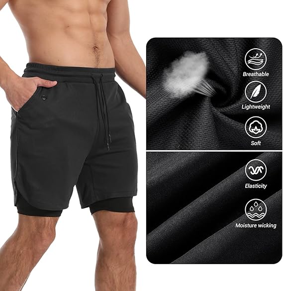 Short de sport avec poche pour téléphone et doublure