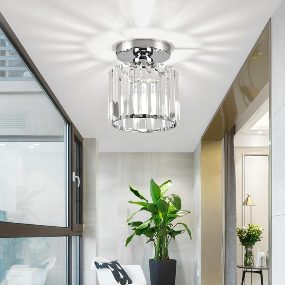 Elegant Crystal Circle Flush Mount Ceiling Light for Hallway - Stunning Illumination and Modern Design for Your Home