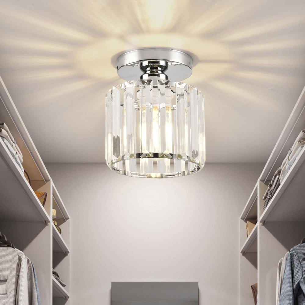 Elegant Crystal Circle Flush Mount Ceiling Light for Hallway - Stunning Illumination and Modern Design for Your Home