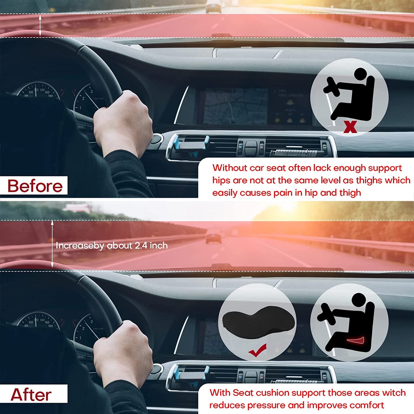 Coussin de siège auto avec support en mousse à mémoire de forme