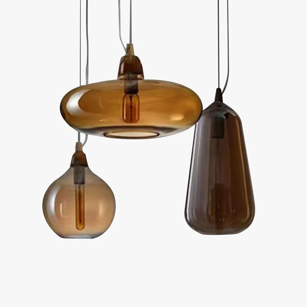 Lampada a sospensione moderna in vetro e metallo a grappolo