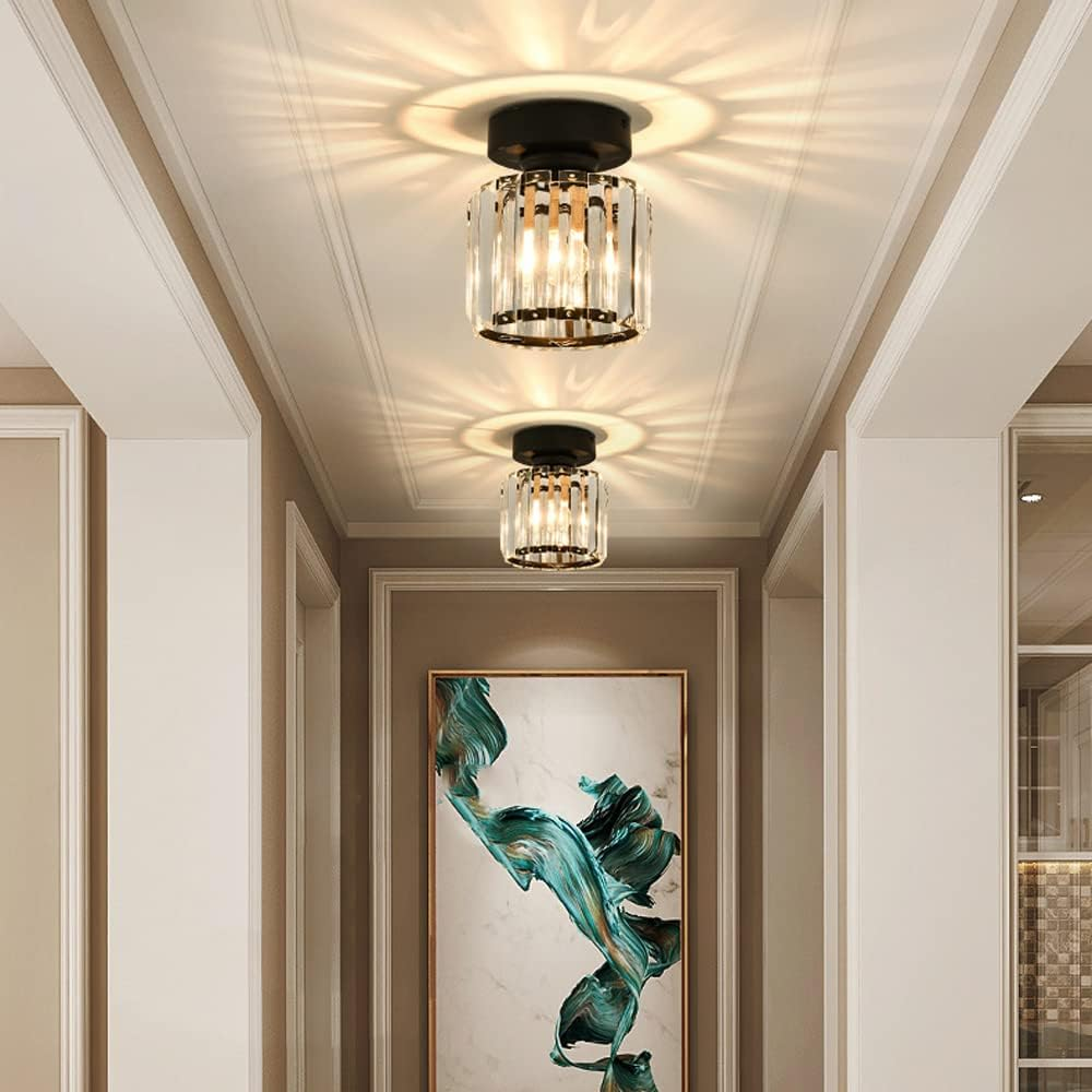 Elegant Crystal Circle Flush Mount Ceiling Light for Hallway - Stunning Illumination and Modern Design for Your Home