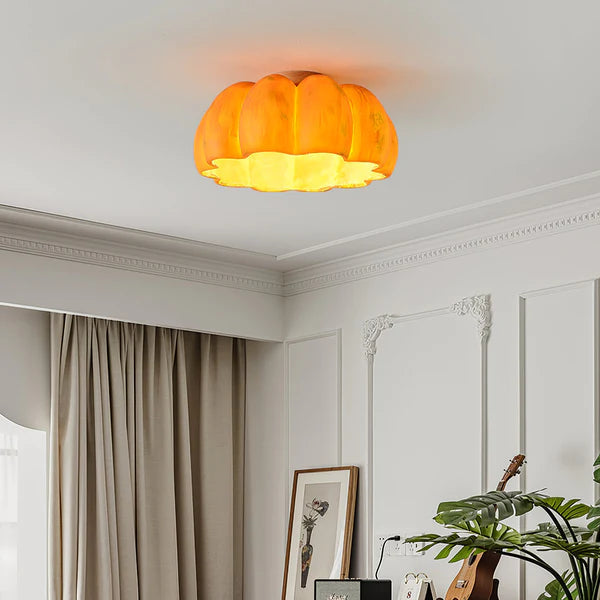 Brighten Your Space with a Charming Yellow Pumpkin Ceiling Light Fixture - Perfect for Home Decor and Unique Lighting Solutions