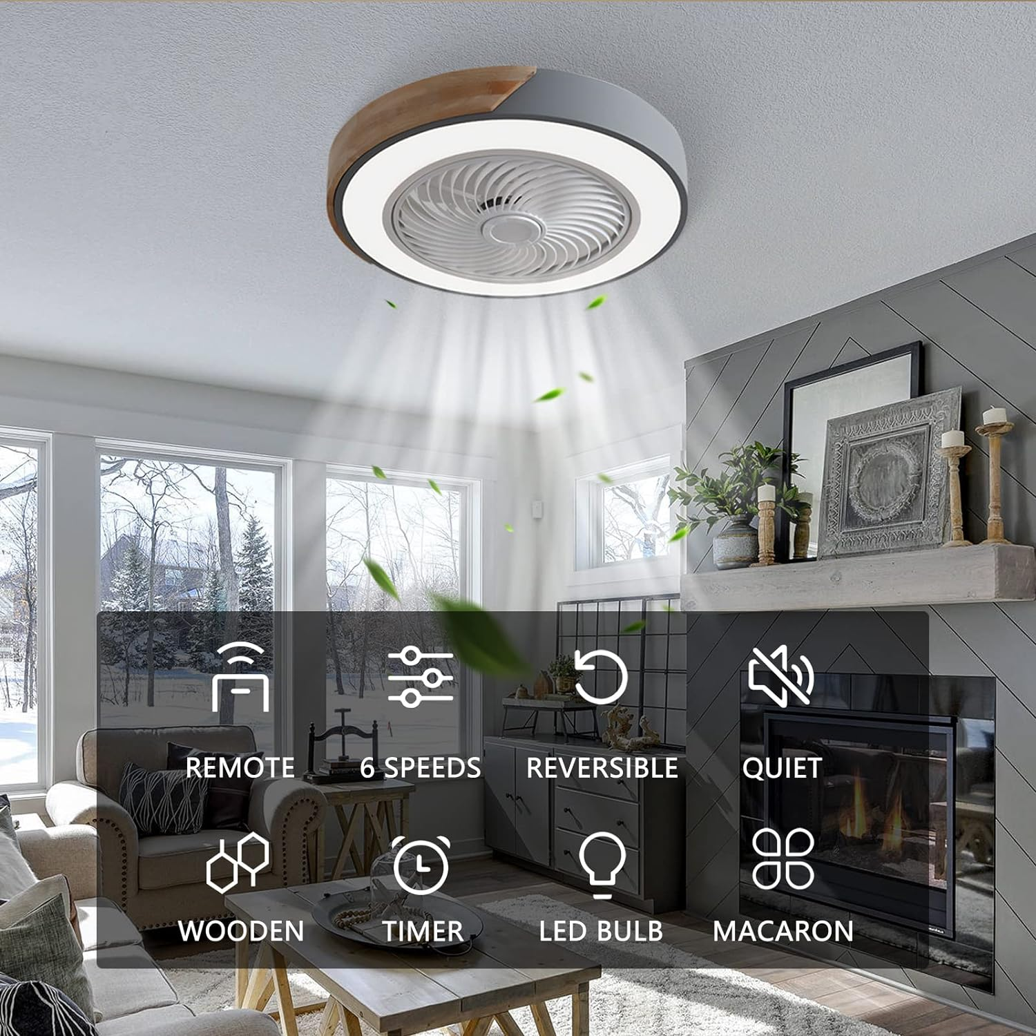 Modern Round Wooden Ceiling Fan with Energy-Efficient LED Lights for Stylish Home Illumination and Air Circulation