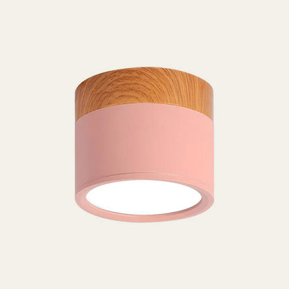 Ceiling Light with Pink Flush Wood Finish